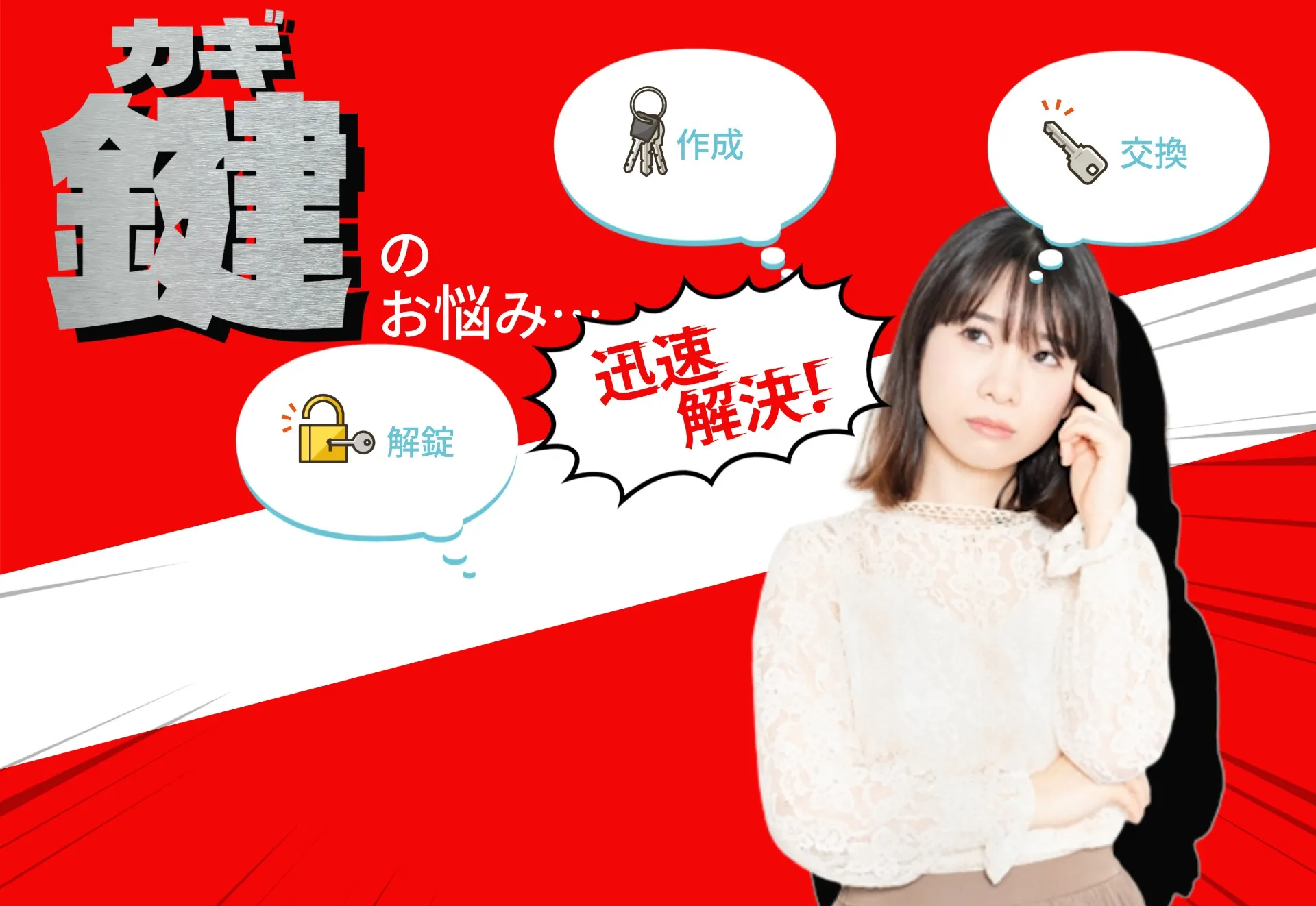 カギのお悩み…迅速解決！「解錠」「作成」「交換」
